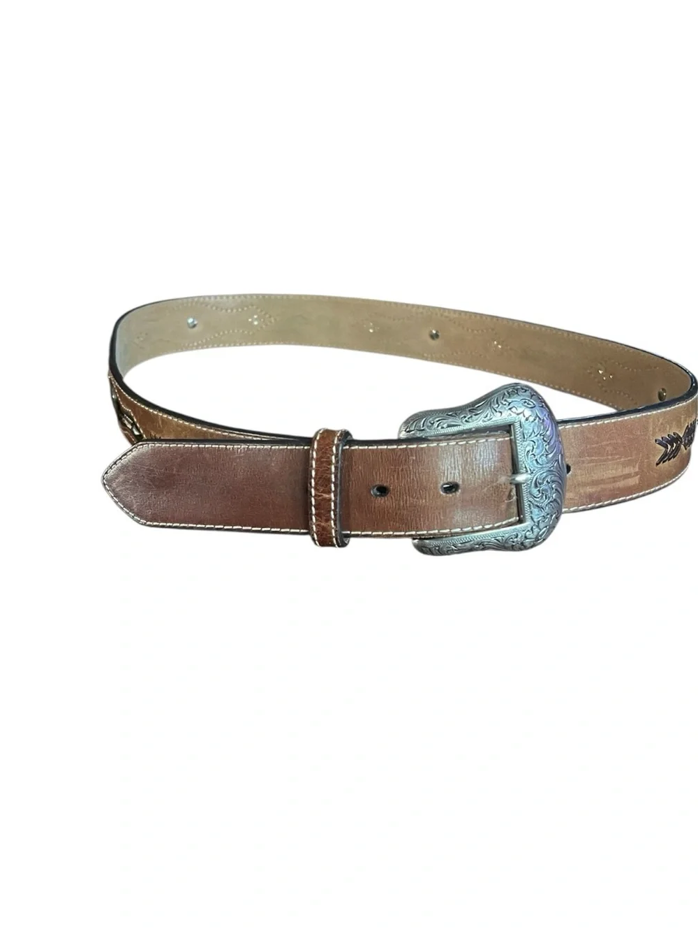 NOCOMA southwest inlay silver Concho Leather Belt. Size 38.